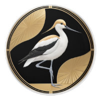 Art Deco American Avocet Bird Black White Gold