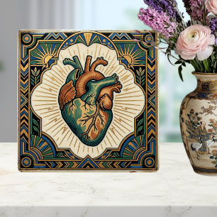 Art Deco Anatomical Heart Teal Green Gold Tile
