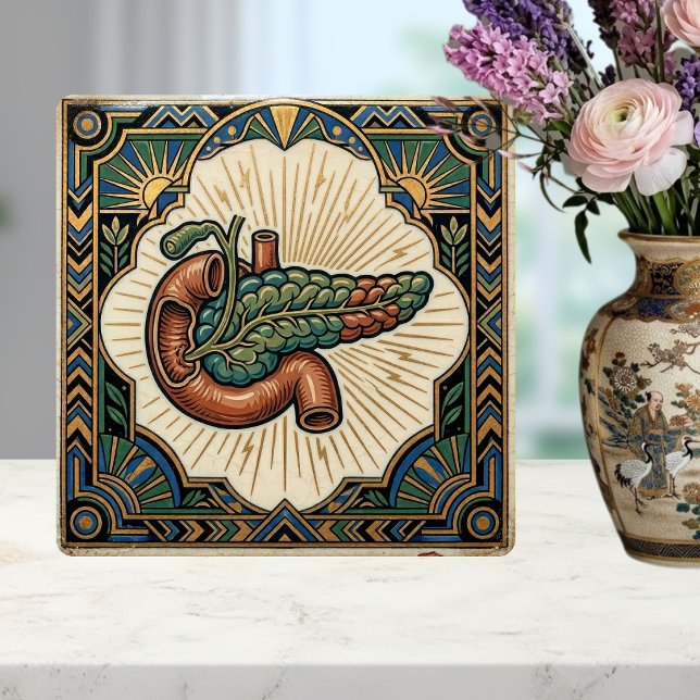 Art Deco Anatomical Pancreas Diabetes  Tile (Creator Uploaded)