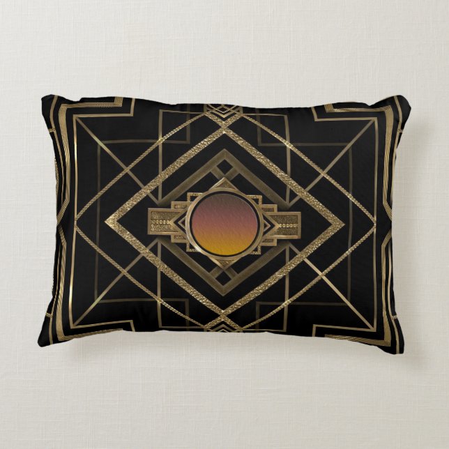 Art Deco Antique Gold Decorative Cushion (Back)