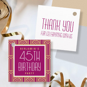 Art Deco Any Age Birthday Party Thank You Pink Favour Tags