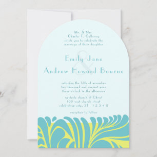 Art Deco Aqua Citrus Yellow Swirl Invitation