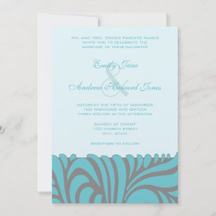 Art Deco Aqua Swirls Wedding Invitation