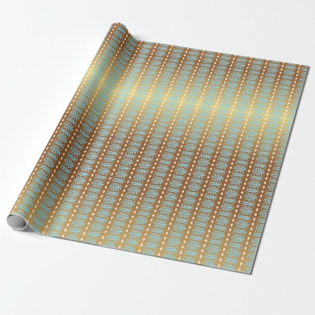 Art Deco Aquamarine Blue and Gold Stripes Wrapping Paper (Unrolled)