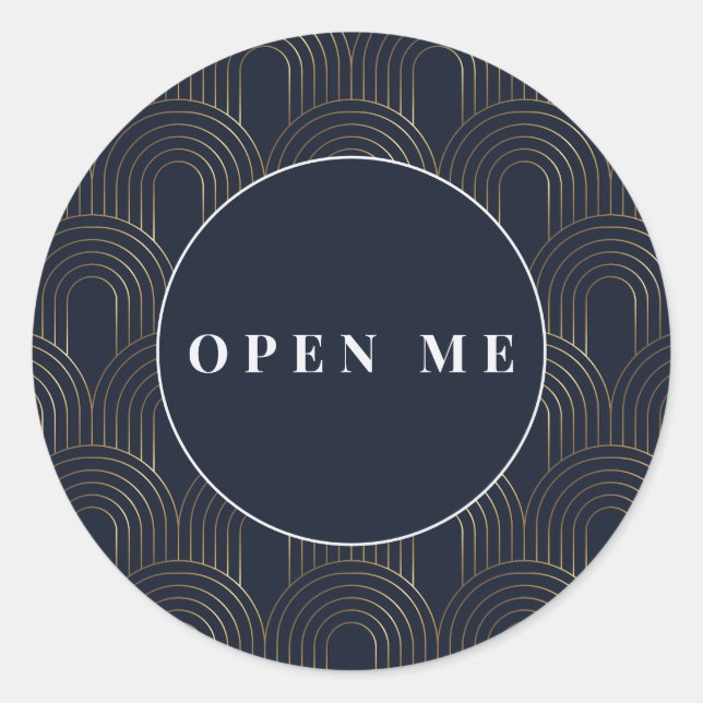 Art Deco Arches | Elegant "Open Me" Classic Round Sticker (Front)