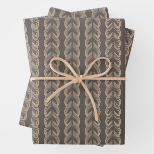 Art Deco Arches in Champagne on Warm Charcoal Wrapping Paper Sheet