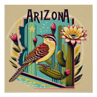 Art Deco Arizona State Bird and Flower Design