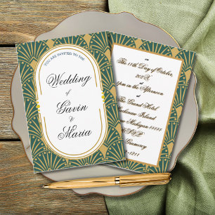Art Deco Art Nouveau Floral Gold Tone Modern Invitation