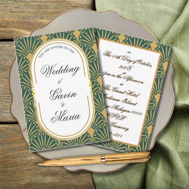 Art Deco Art Nouveau Floral Gold Tone Modern Invitation (Creator Uploaded)