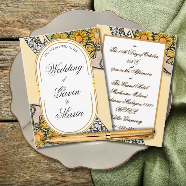 Art Deco Art Nouveau Floral Gold Tone Sea Life Invitation (Creator Uploaded)