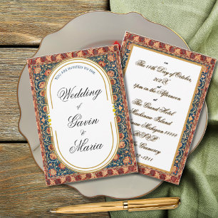 Art Deco Art Nouveau Floral Gold Tone Sea Life Invitation