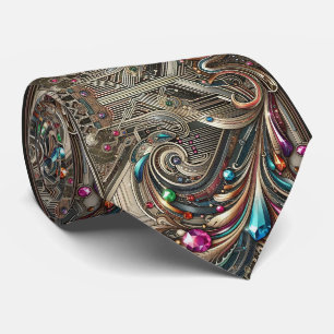 Art Deco Art Nouveau Rainbow Circuit Board Necktie