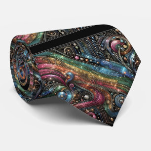 Art Deco Art Nouveau Rainbow Circuit Board Necktie