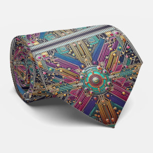 Art Deco Art Nouveau Rainbow Circuit Board Necktie