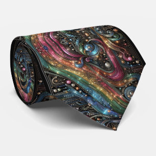 Art Deco Art Nouveau Rainbow Circuit Board Necktie
