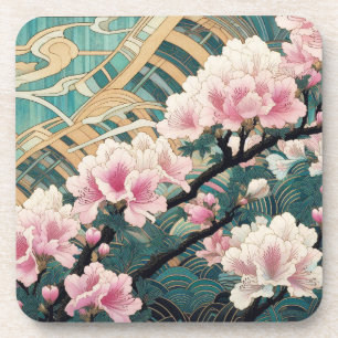Art Deco Azaleas Hard plastic coaster set