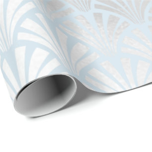 Art Deco Baby Blue Silver Grey Scales Seashells Wrapping Paper
