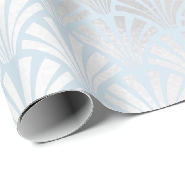 Art Deco Baby Blue Silver Grey Scales Seashells Wrapping Paper (Roll Corner)