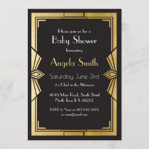 Art Deco Baby Shower Gatsby Black Invite 1920's
