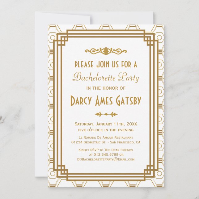 Art Deco Bachelorette Party Invitations (Front)