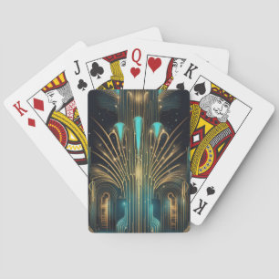 Art deco background blue version playing cards