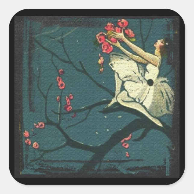 Art deco ballerina tree illustration chiostri  square sticker (Front)