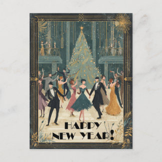 Art Deco Ballroom Dance Happy New Year Postcard