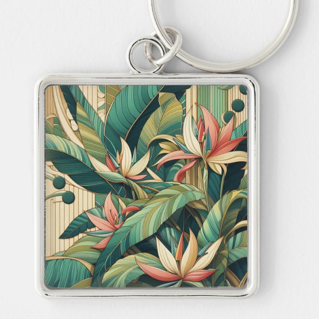 Art Deco Banana Leaf Keychain (Front)