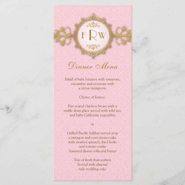 Art Deco Band Pink Gold Wedding Menu (Front)