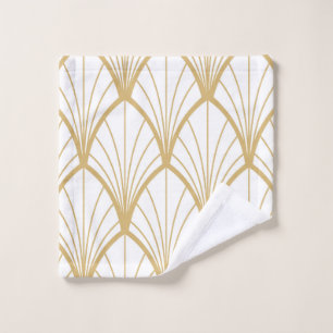 art deco, beautiful,fan pattern, gold,white,vintag wash cloth