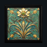 Art Deco Beautiful Lily Turquoise Green Gold Gift Box<br><div class="desc">Beautiful ceramic tile with an Art Deco design. Very pretty Lily in shades of cream and green .   

#generativecontent</div>