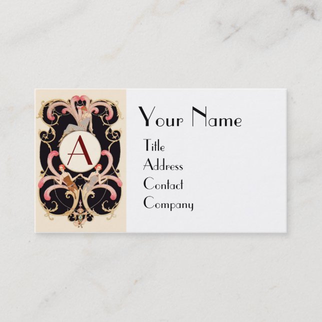 ART DECO BEAUTY FASHION COSTUME DESIGNER MONOGRAM BUSINESS CARD (Front)
