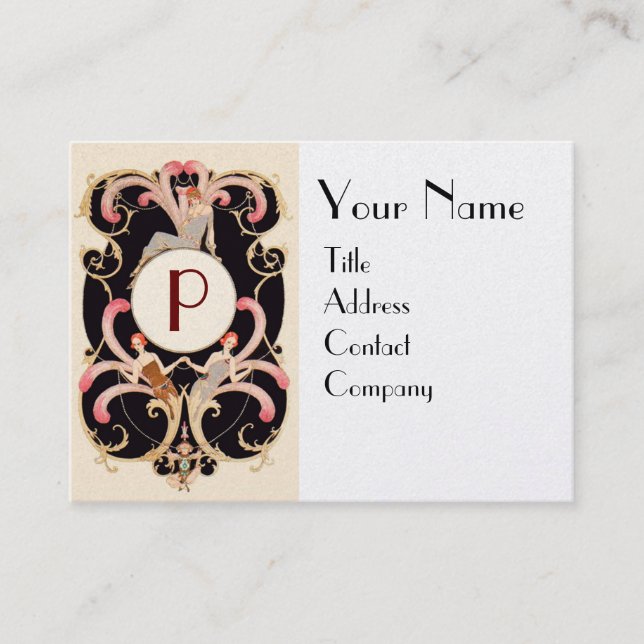 ART DECO BEAUTY FASHION COSTUME DESIGNER MONOGRAM BUSINESS CARD (Front)