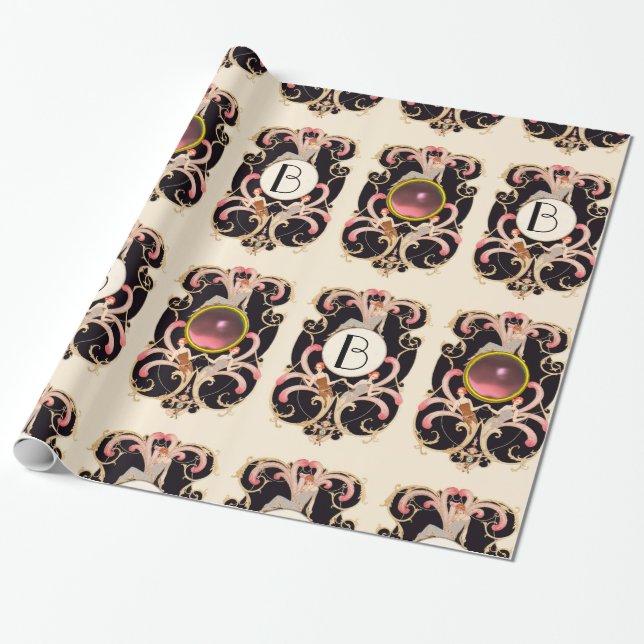 ART DECO BEAUTY FASHION COSTUME DESIGNER MONOGRAM WRAPPING PAPER (Unrolled)