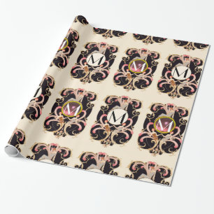 ART DECO BEAUTY FASHION COSTUME DESIGNER MONOGRAM WRAPPING PAPER