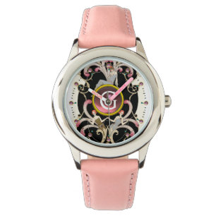 ART DECO BEAUTY FASHION PINK GEMSTONE MONOGRAM WATCH