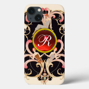 ART DECO BEAUTY FASHION RED RUBY GEMSTONE MONOGRAM iPhone 13 CASE