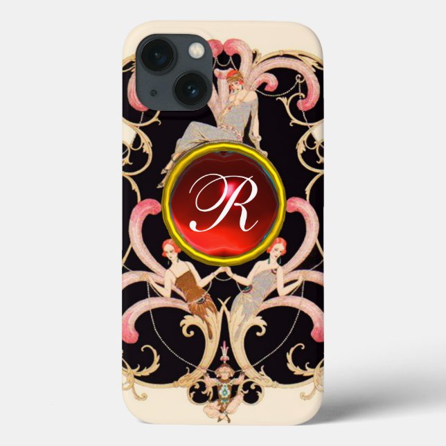 ART DECO BEAUTY FASHION RED RUBY GEMSTONE MONOGRAM Case-Mate iPhone CASE (Back)