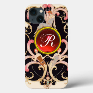 ART DECO BEAUTY FASHION RED RUBY GEMSTONE MONOGRAM iPhone 13 CASE