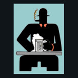 Art Deco Beer Drinker Poster<br><div class="desc">Adapted Art Deco black and white design of a man smoking a cigar, wearing a bowler hat and drinking beer</div>