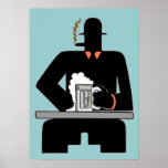 Art Deco Beer Drinker Poster<br><div class="desc">Adapted Art Deco black and white design of a man smoking a cigar,  wearing a bowler hat and drinking beer</div>