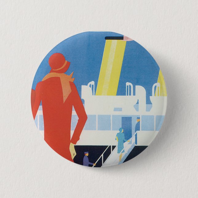 Art Deco Belgian Ferry Poster 6 Cm Round Badge (Front)