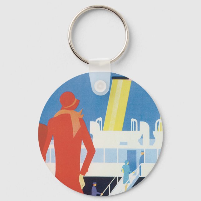 Art Deco Belgian Ferry Poster Key Ring (Front)