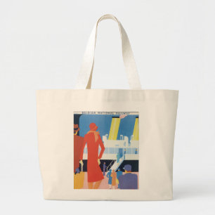Art Deco Belgian Ferry Poster Large Tote Bag
