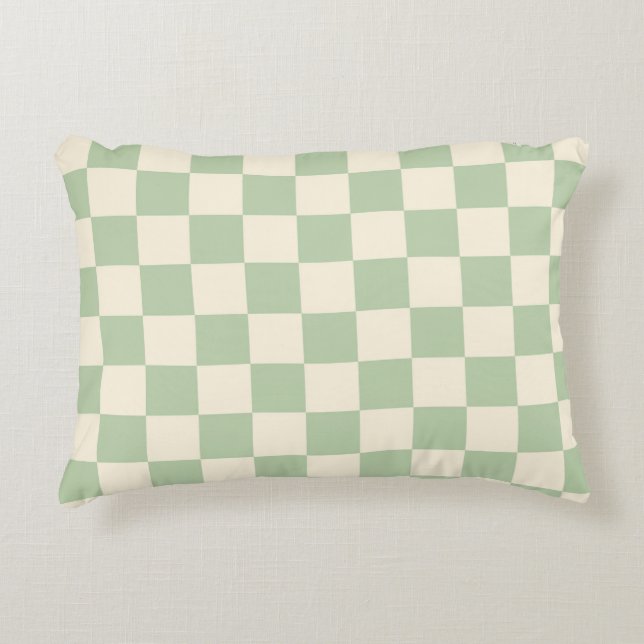 Art Deco Bi-plane Check - green chequerboard. Decorative Cushion (Front)