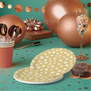 Art Deco Bi-plane Clouds - cream yellow polka dots Paper Plate