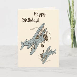 Art Deco Bi-planes - blue Happy Birthday. Card