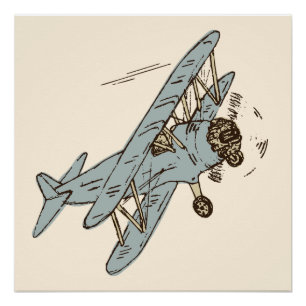 Art Deco Bi-planes - blue no text. Poster