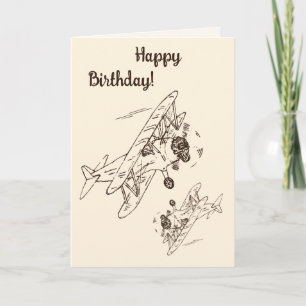Art Deco Bi-planes - Happy Birthday. Card