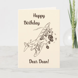 Art Deco Bi-planes - Happy Birthday + name. Card